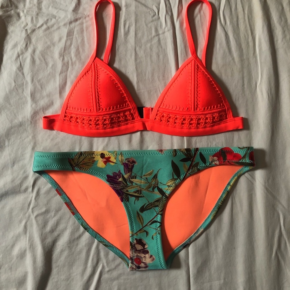 TRIANGL orange/flower bikini. Top size S, Bottom M